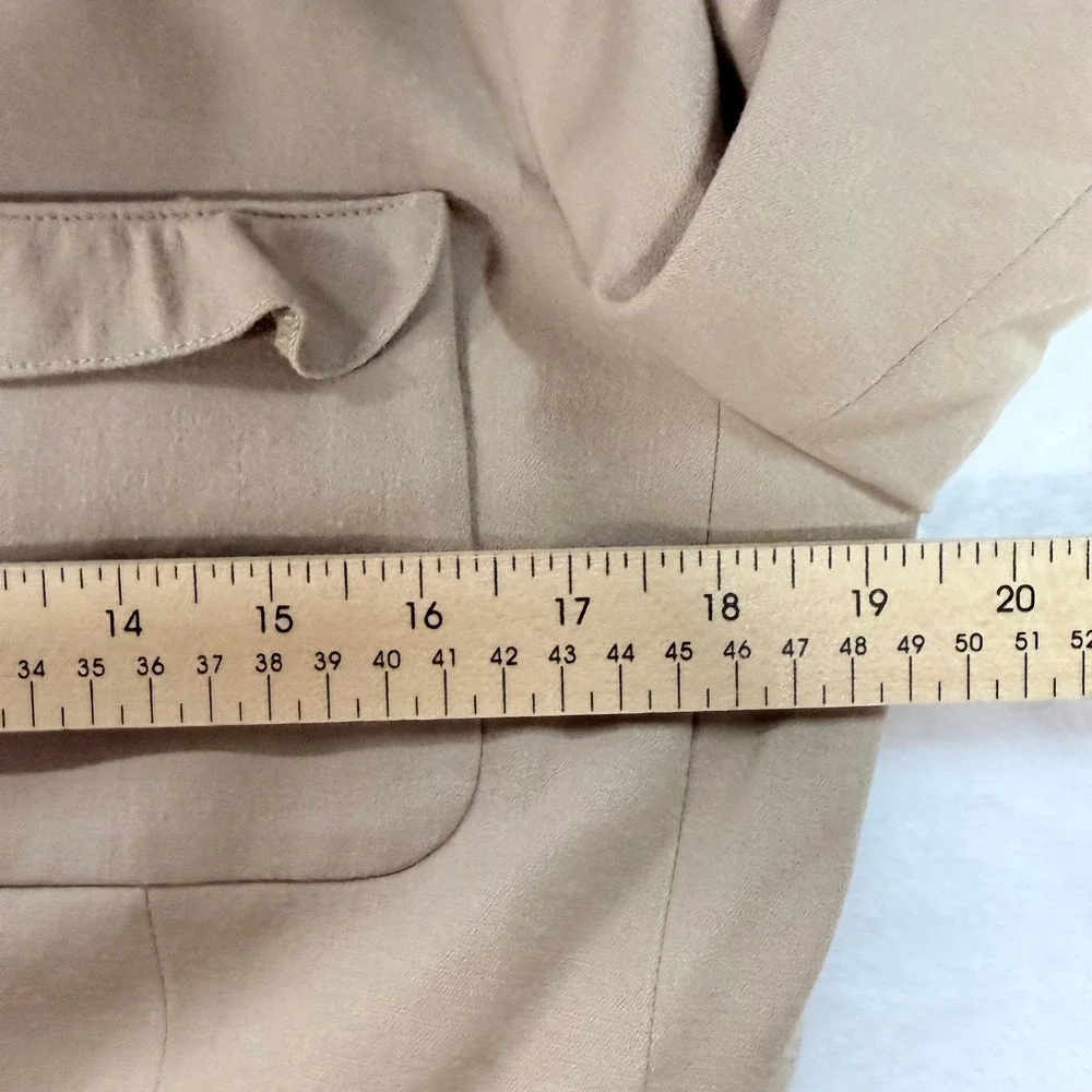 Talbots Womens Tan 99% Wool Blend Ruffle Collar 4-Pocket Button Front Blazer‎ 10